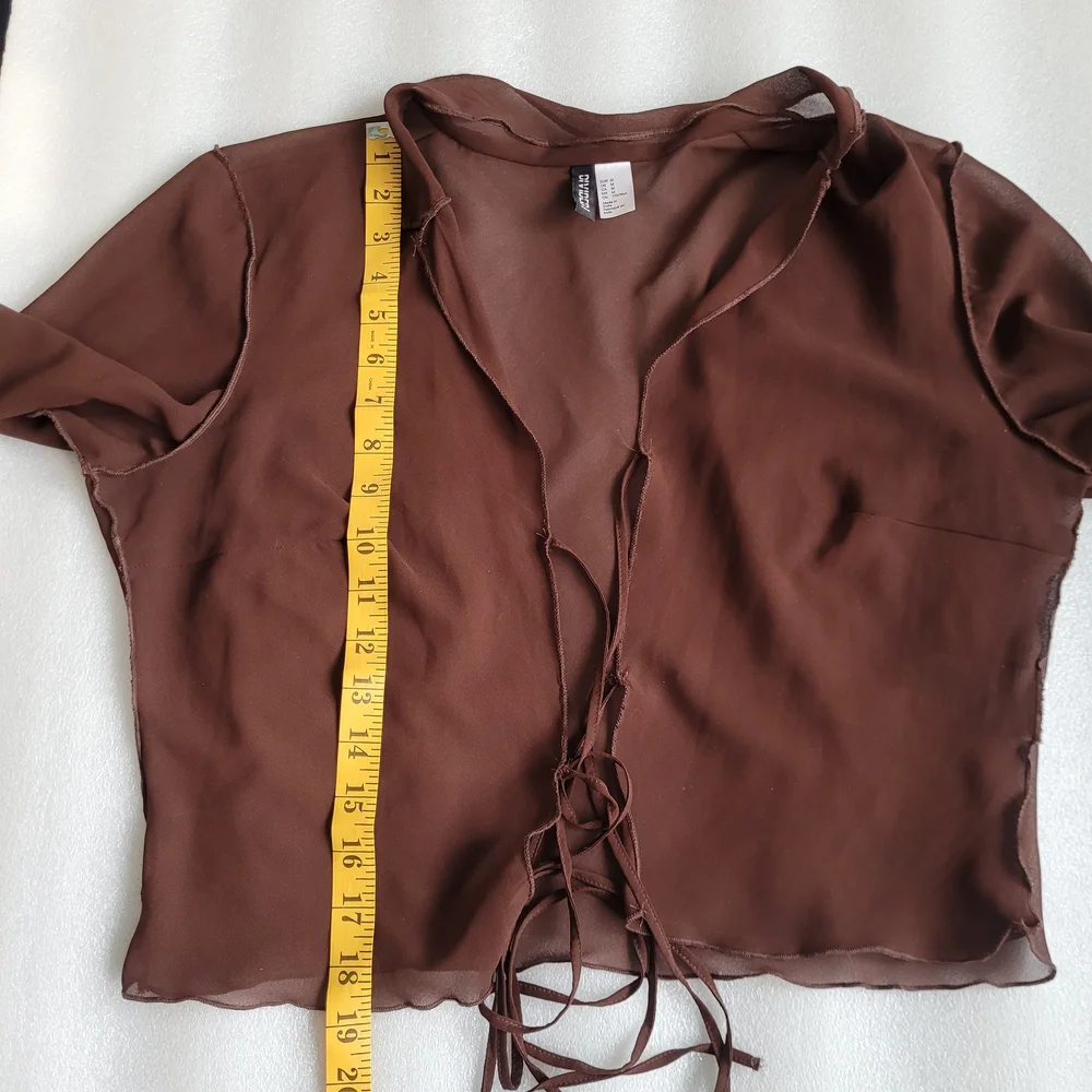 Sheer Tie-Front Blouse For Layering Chocolate Brown Medium Fairy Grunge H&M - Picture 11 of 11